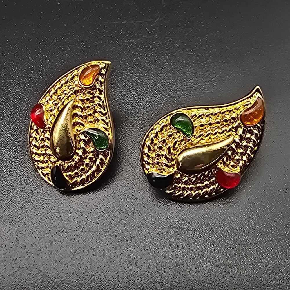 Avon 1986 Paisley Colors Earrings Colorful Pierced Post Vintage Costume Jewelry
